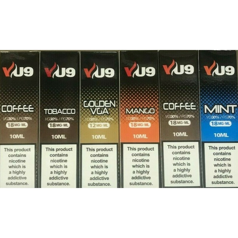 Vu9 E-Liquid Juice ,70/30 pg/vg10X10ml Liquid 6/12/18 MG